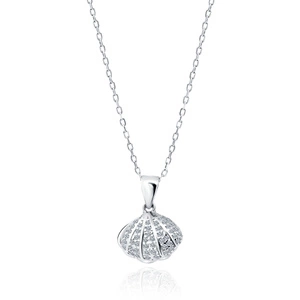 Silver (925) necklace seashell with a pearl and white zirconias