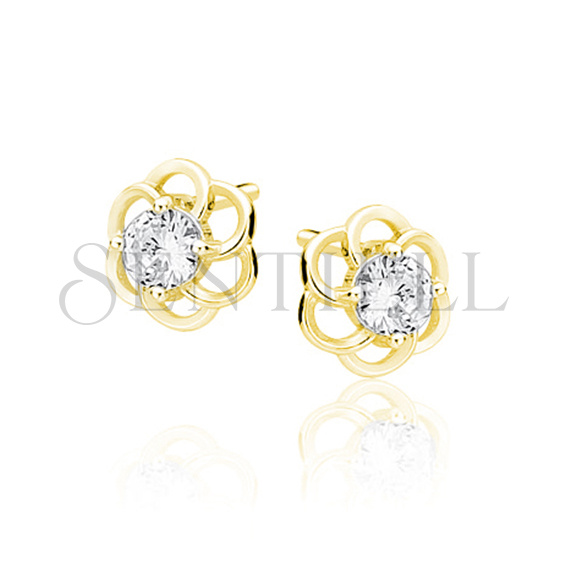 Silver (925) elegant earrings - gold-plated flowers with zirconia