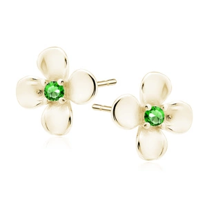 Silver (925) gold-plated earrings flowers with green zirconias