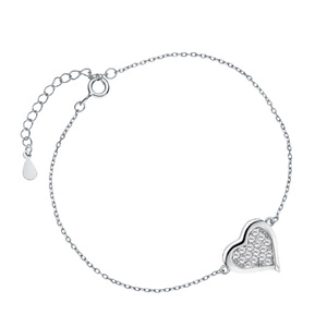 Silver (925) bracelet, heart with zirconias