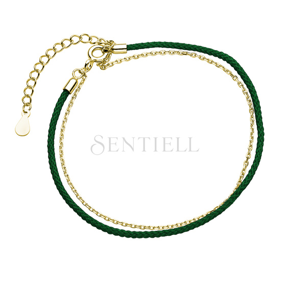 Silver (925) gold-plated bracelet with dark green cord