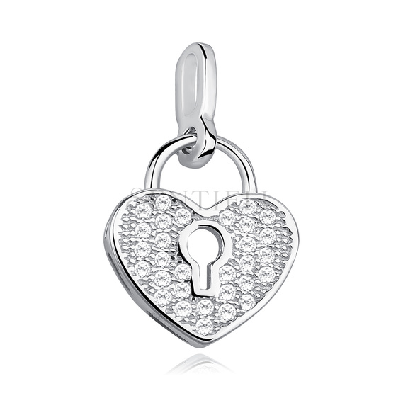 Silver (925) pendant - lock-heart with zirconia