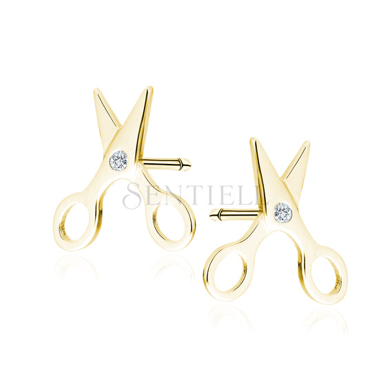 Silver (925) gold-plated earings - scissors with white zirconias