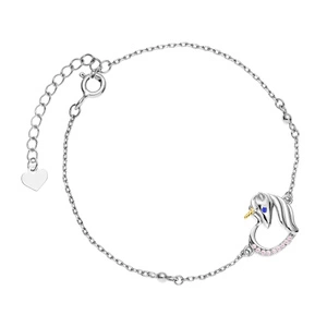 Silver (925) bracelet - unicorn with light pink zirconias and sapphire eye