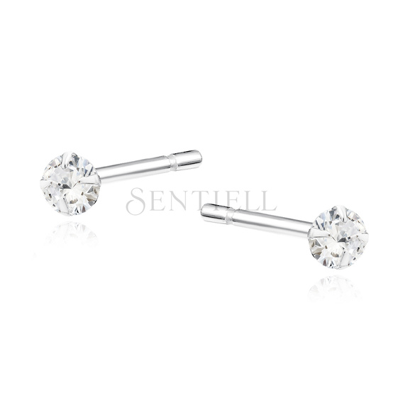 Silver (925) earrings round white zirconia diameter 3mm