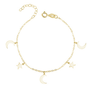 Silver (925) bracelet with moon and star pendants, gold-plated