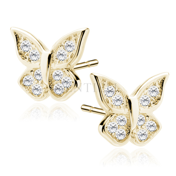 Silver (925) butterfly earrings with zirconia, gold-plated