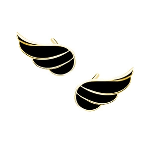 Silver (925) gold-plated earrings - wings with black enamel