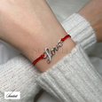 Silver (925) bracelet with double red cord and white zirconias - Love