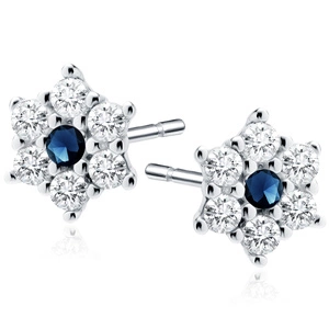 Silver (925) flower earrings with sapphire zirconia