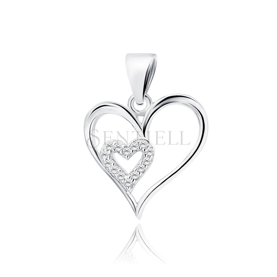 Silver (925) pendant heart with white zirconias