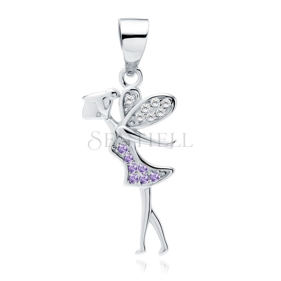 Silver (925) fairy pendant with violet and white zirconias