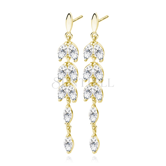 Silver (925) gold-plated earrings long leafs with zirconia