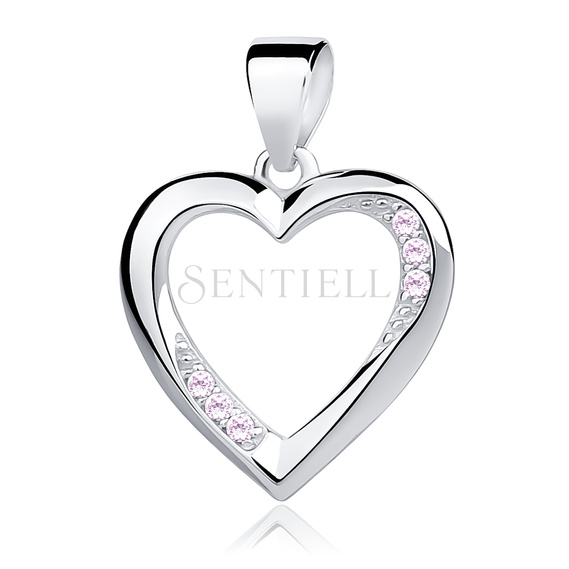 Silver (925) heart pendant with light pink zirconia