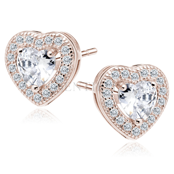 Silver (925) rose gold-plated Earrings white zirconia - hearts