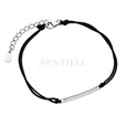 Silver (925) bracelet with fine plate and black cord