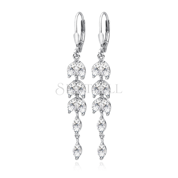 Silver (925) Earrings long leafs with zirconia