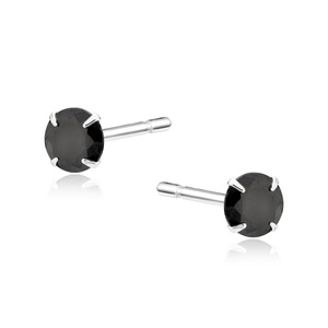 Silver (925) earrings round black zirconia diameter 4mm