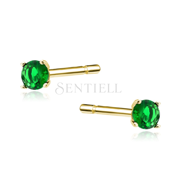 Silver (925) gold-plated earrings green zirconia 3mm round