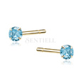 Silver (925) gold-plated earrings round aquamarine zirconia diameter 3mm