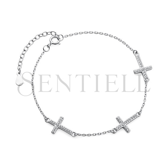 Silver (925) bracelet - three crosses with zirconia