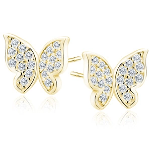 Silver (925) gold-plated earings - butterfly with white zirconias