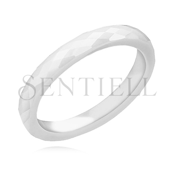 White faceted ceramic ring 3mm