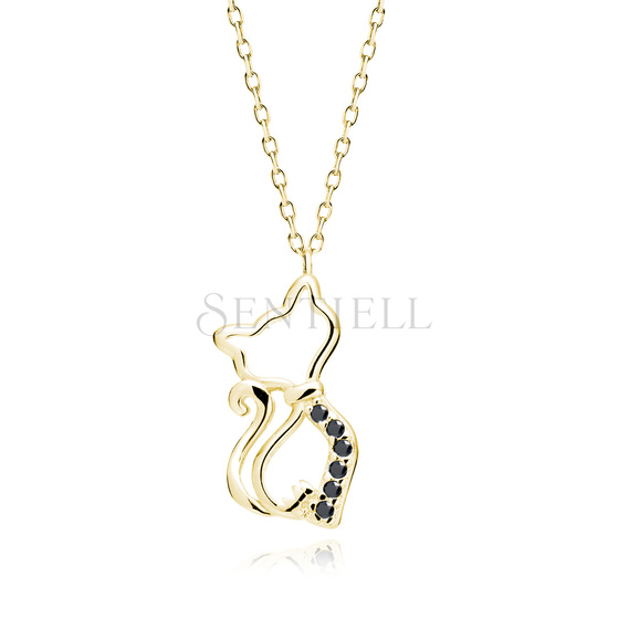 Silver (925) gold-plated necklace cat with black zirconias