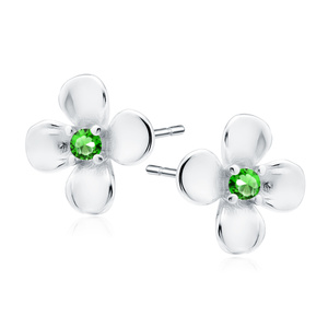 Silver (925) earrings flowers with green zirconias