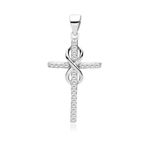 Silver (925) pendant cross with zirconia and infinity sign