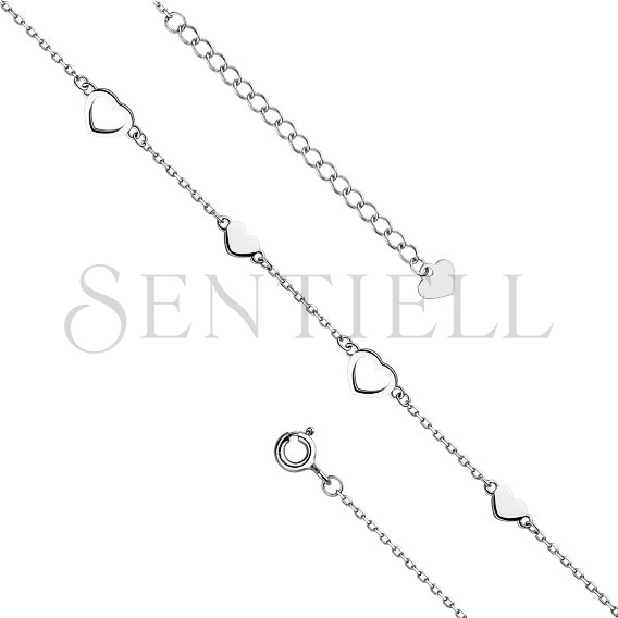 Silver (925) anklet - adjustable size - heart pendant with zirconia