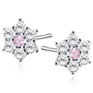 Silver (925) flower earrings with light pink zirconia