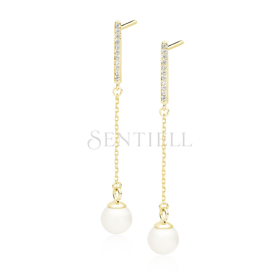 Silver (925) pearl  gold-plated earrings with white zirconias