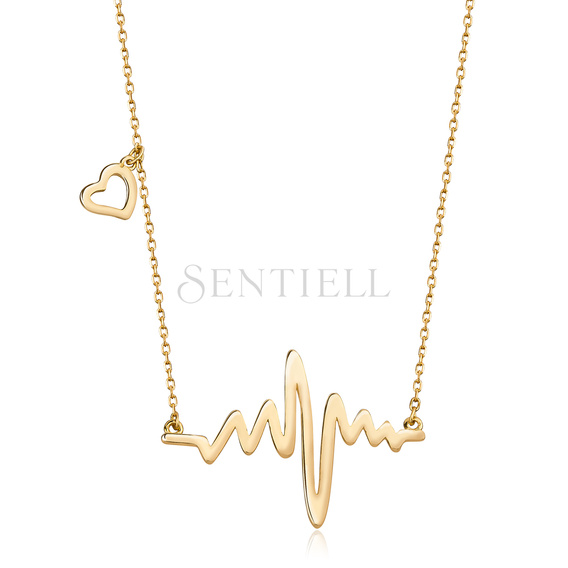 Silver (925) necklace heart and heartbeat - gold-plated