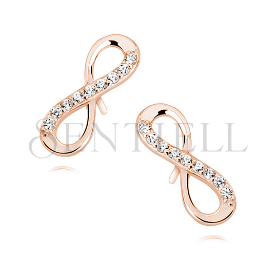 Silver (925) Earrings white zirconia - rose gold-plated infinity