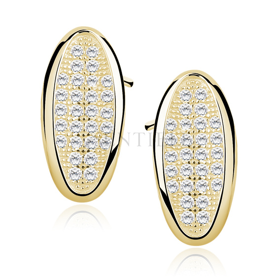 Silver (925) Earrings oval shape - zirconia microsetting gold-plated