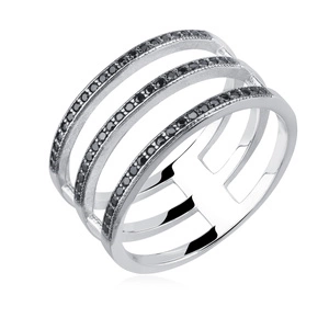 Silver (925) big ring with black zirconia