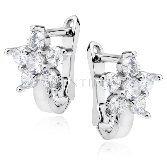 Silver (925) earrings white zirconia flower