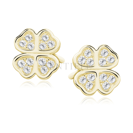 Silver (925) gold-plated clover earrings with zirconia